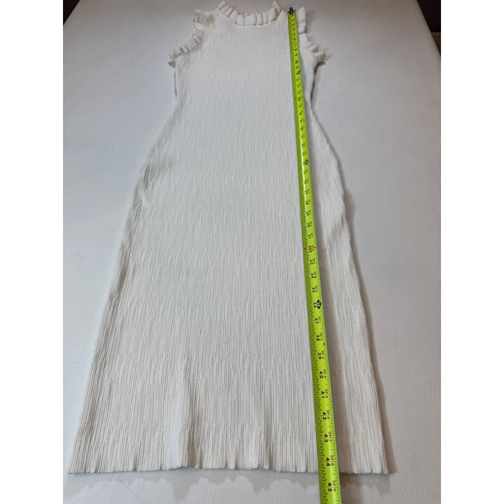 Eighteen White Textured Sleeveless Midi Dress Ruffled Mock Neck Medium (R346) - Picture 6 of 7